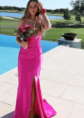 Marina | Mermaid Hot Pink Long Strapless Prom Dress Near Me with Slit - Price #price_variant_lowest# - Hot Pink - PromDressClub